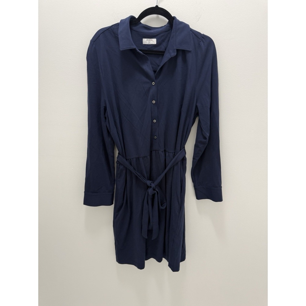 UNTUCKit‎ For Her Shirt Dress Women XL Navy Blue Belted Cotton Knit Preppy